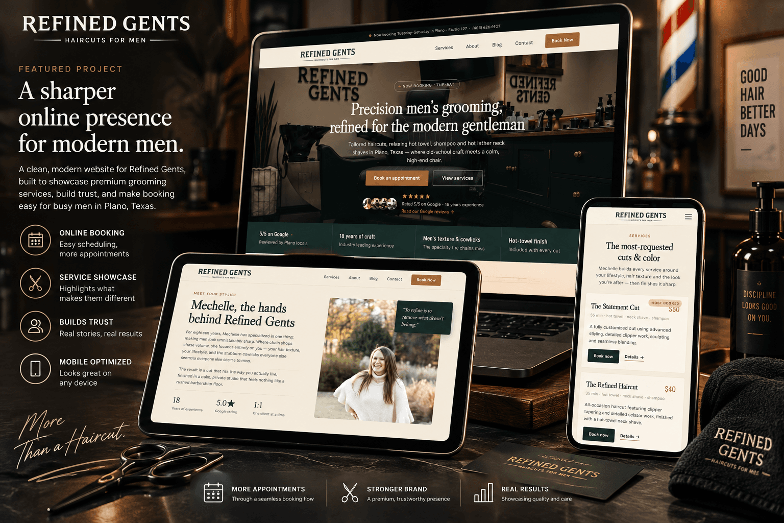 Refined Gents — men's grooming studio website built by RAWR